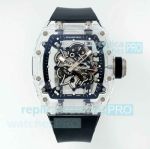 Luxury Copy Richard Mille RM 055 Limited Edition Glass Transparent Watch Black Rubber Strap 